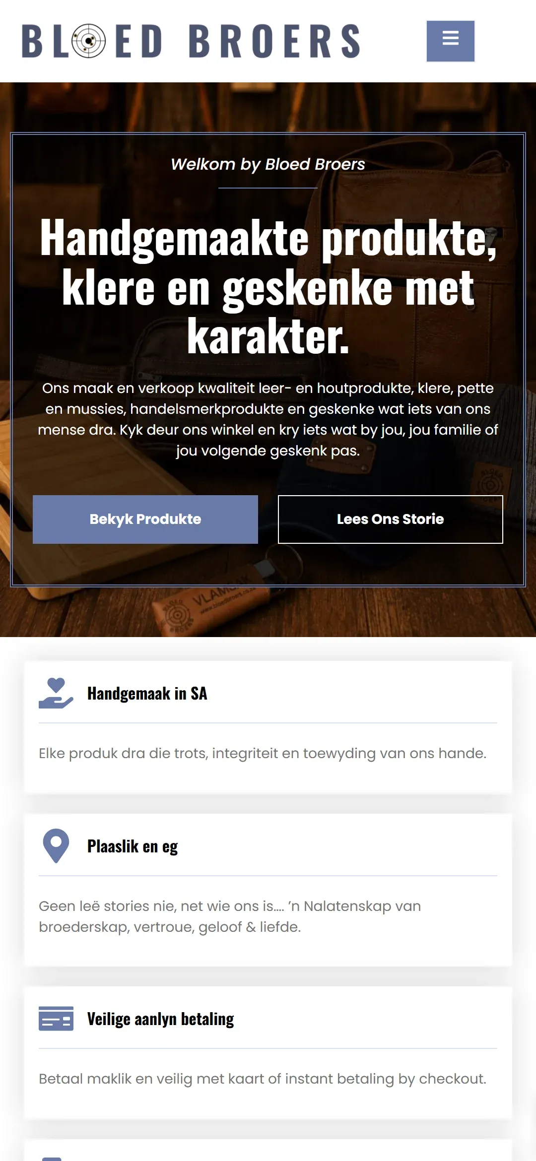 Bloed Broers website, mobile view