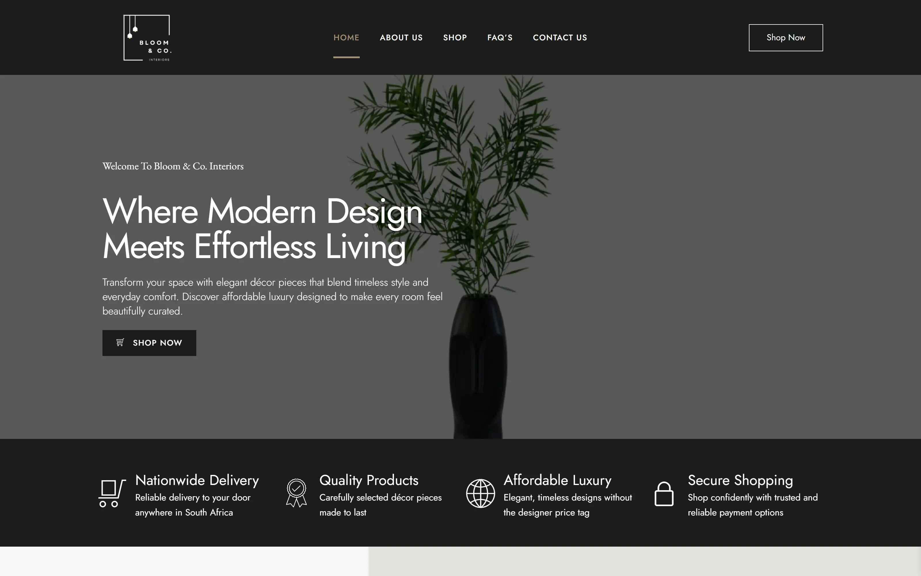 Bloom & Co Interiors website, desktop view