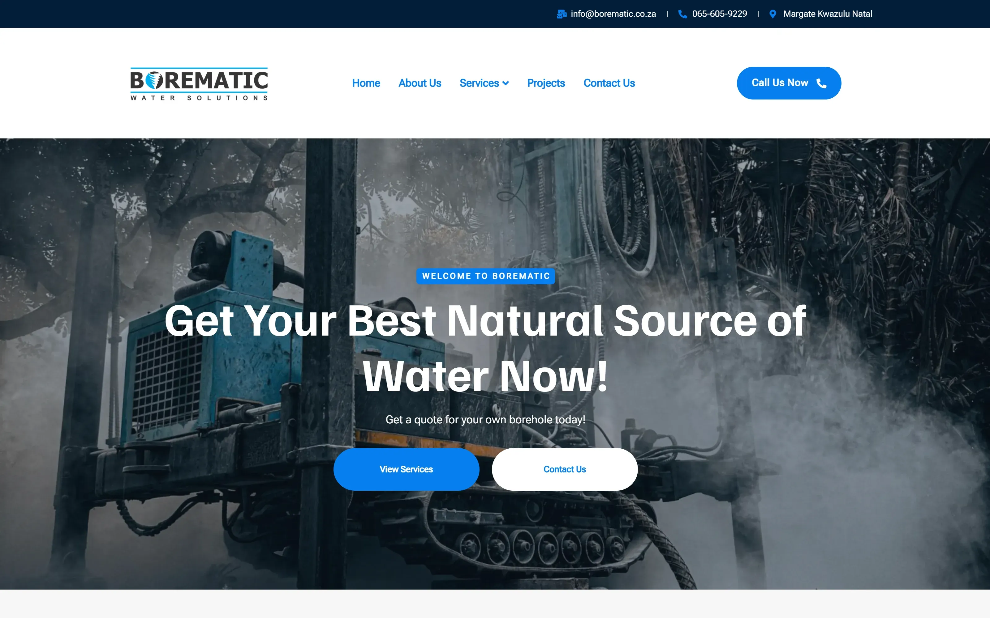 Borematic Water Solutions website, desktop view