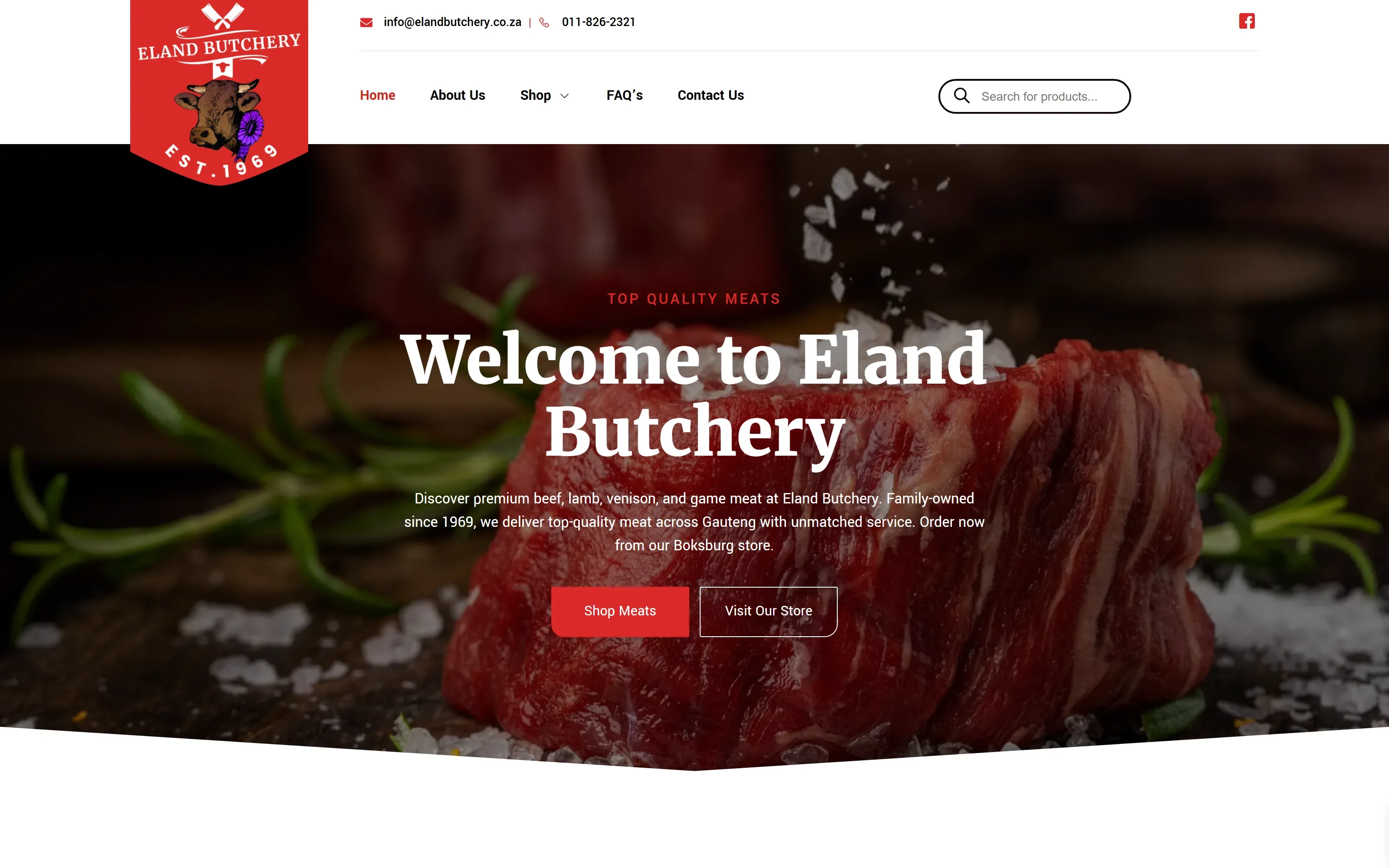 Eland Butchery website, desktop view