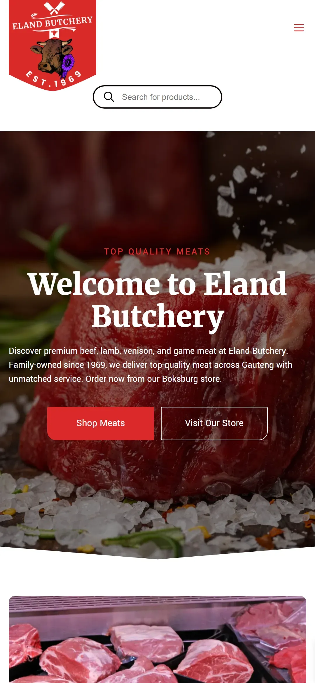 Eland Butchery website, mobile view
