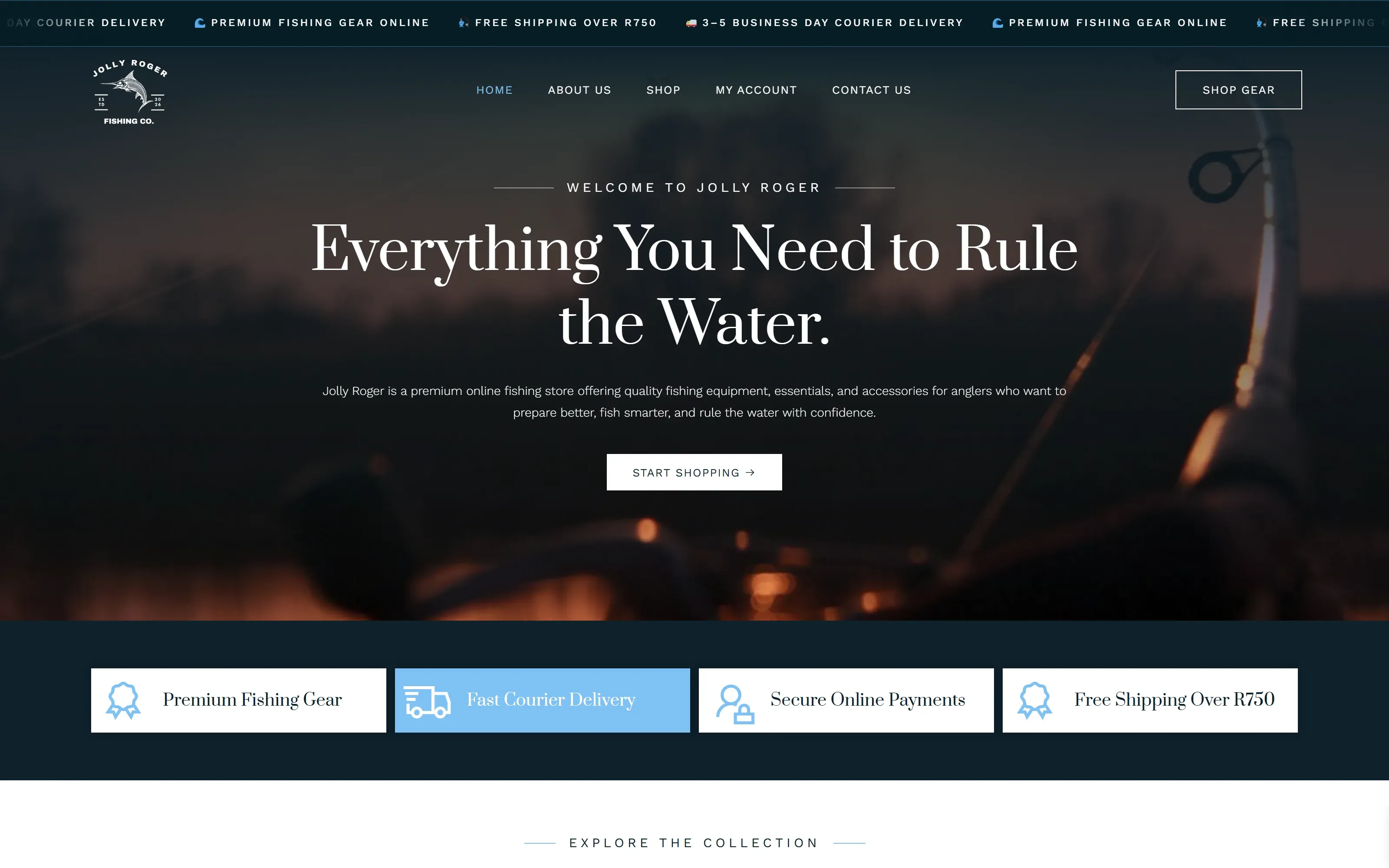 Jolly Roger Fishing website, desktop view