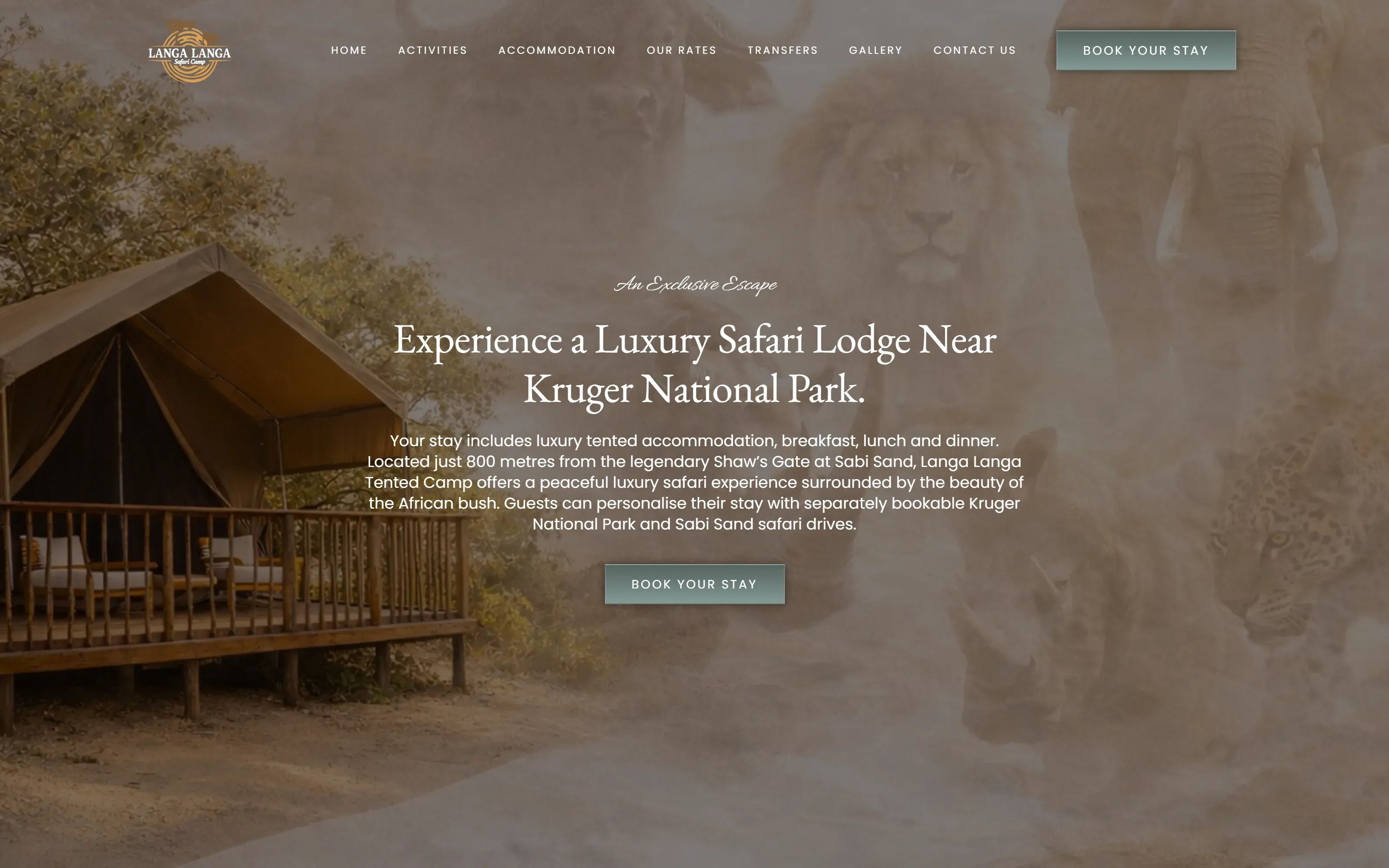 Langa Safaris website, desktop view