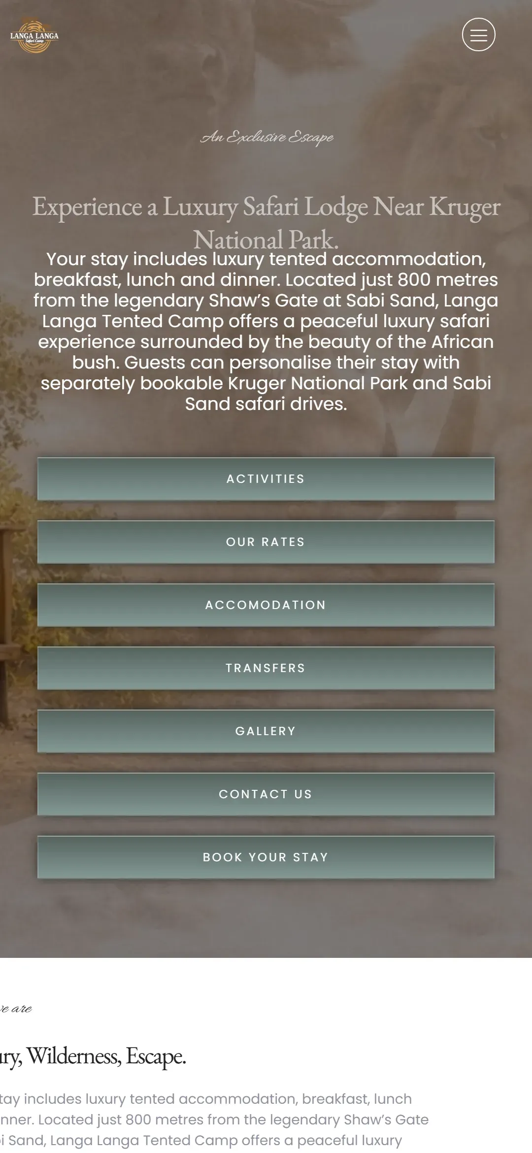 Langa Safaris website, mobile view