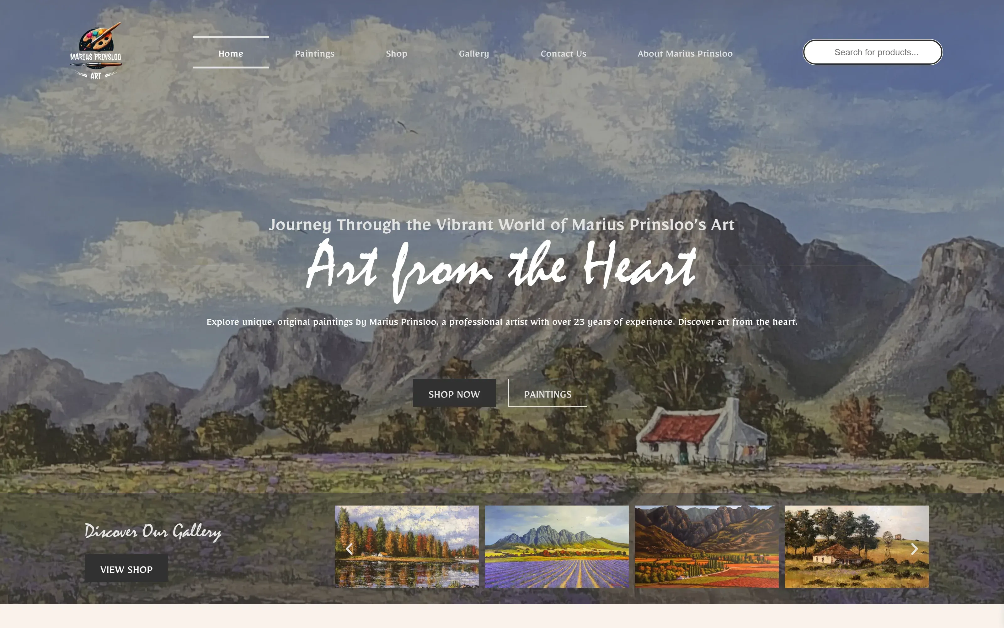 Marius Prinsloo Art website, desktop view
