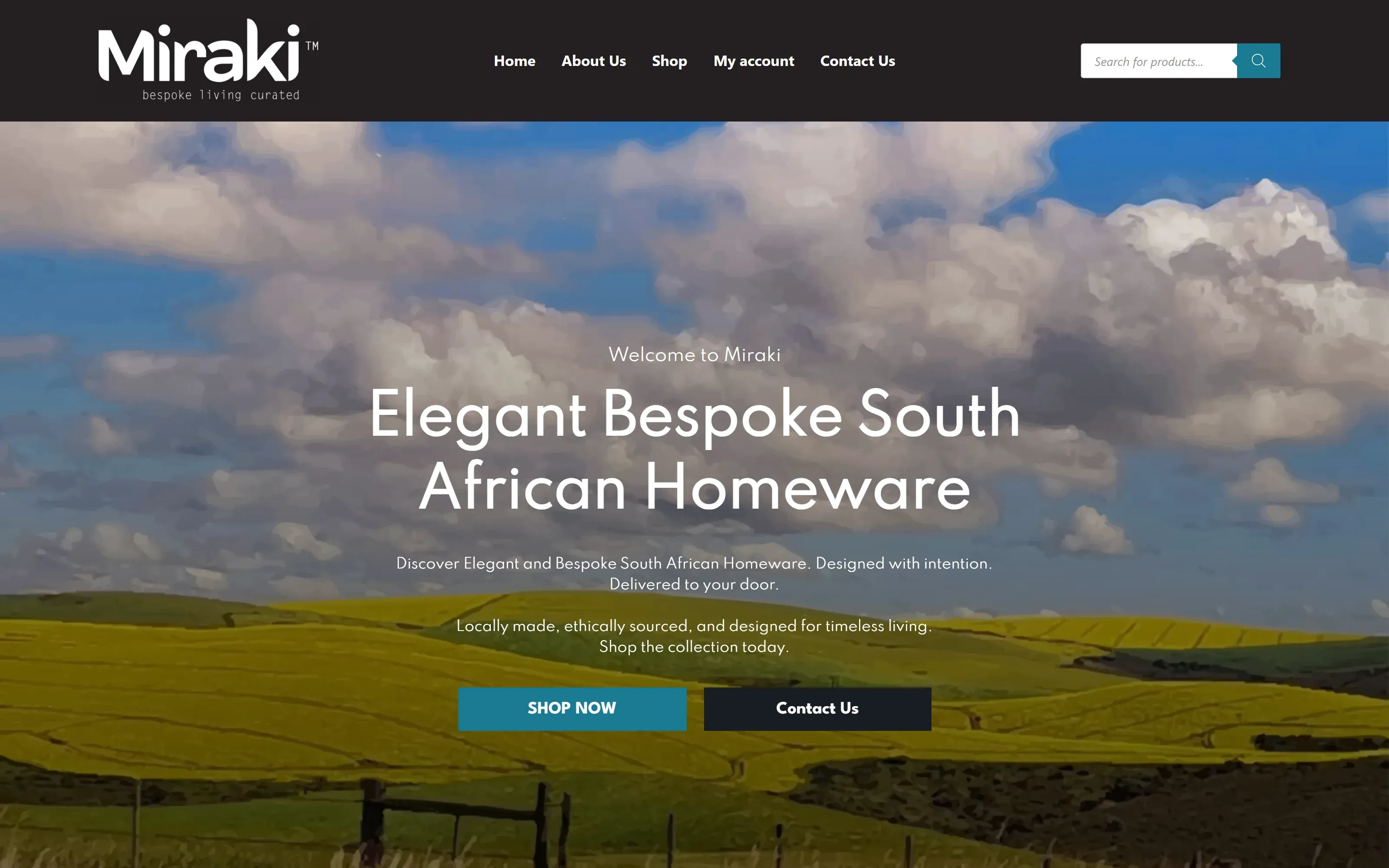 Miraki website, desktop view