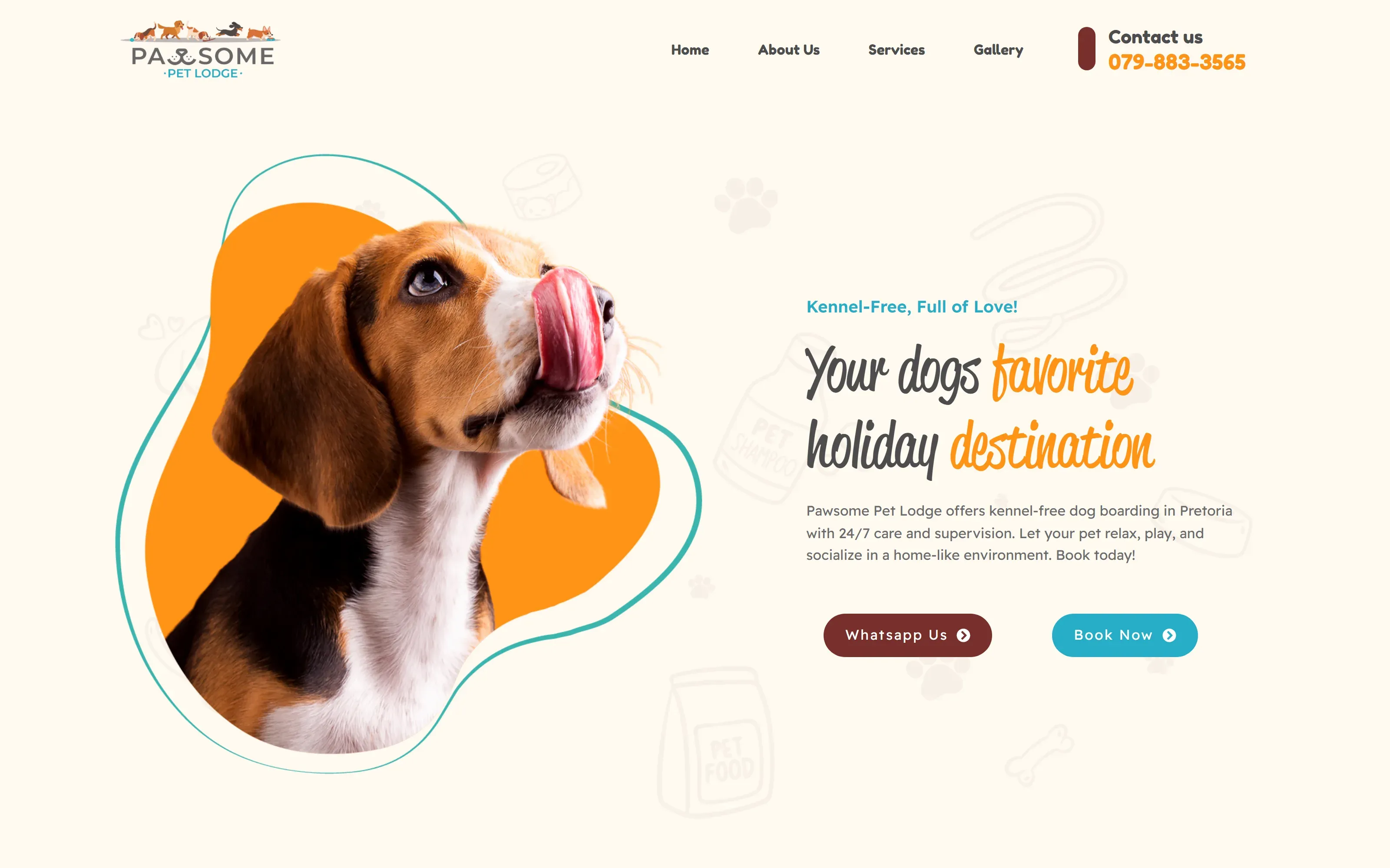 Pawsome Pet Lodge website, desktop view