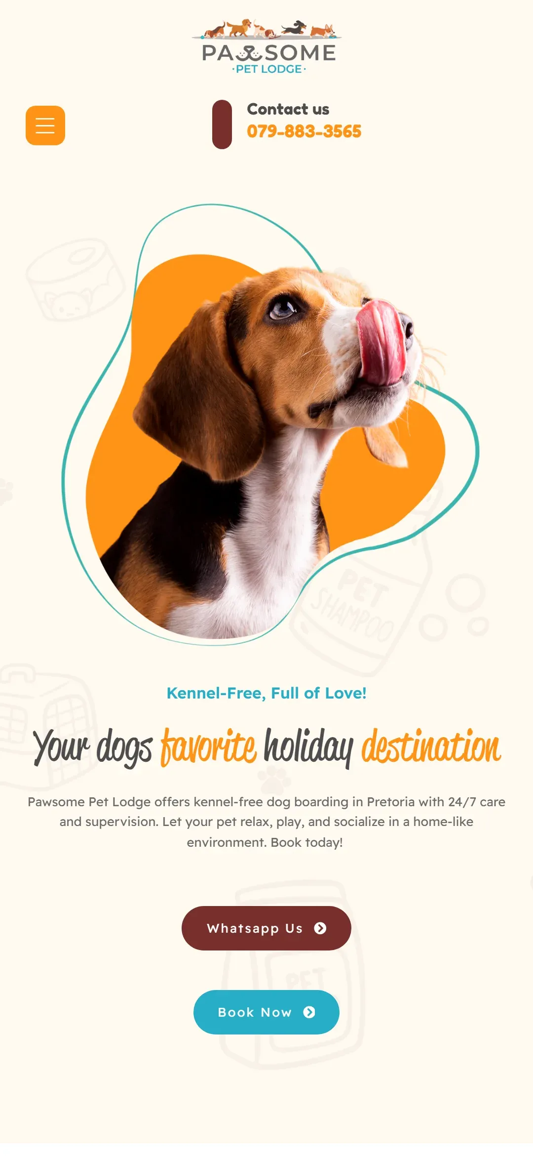 Pawsome Pet Lodge website, mobile view